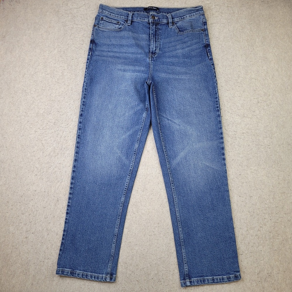 Calvin Klein Jeans Womens 14 Blue Medium Wash Stretch Denim Relaxed Mom